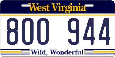 WV license plate 8OO944
