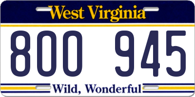 WV license plate 8OO945