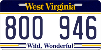 WV license plate 8OO946