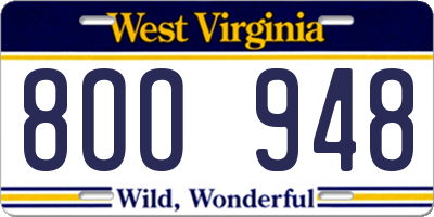 WV license plate 8OO948