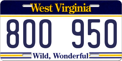 WV license plate 8OO950