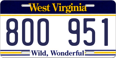 WV license plate 8OO951