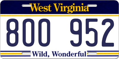 WV license plate 8OO952
