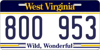 WV license plate 8OO953