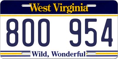 WV license plate 8OO954