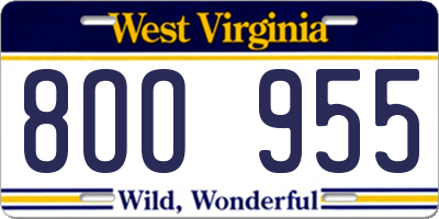 WV license plate 8OO955