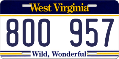 WV license plate 8OO957