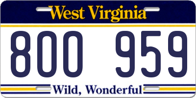 WV license plate 8OO959