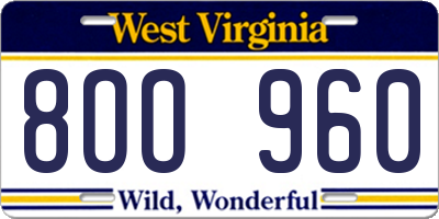 WV license plate 8OO960
