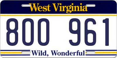 WV license plate 8OO961
