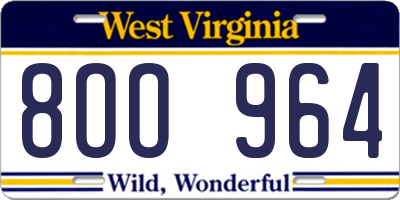 WV license plate 8OO964