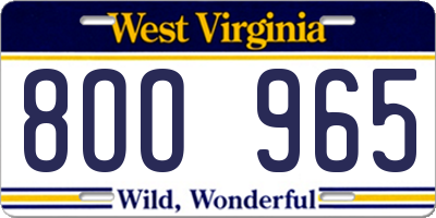 WV license plate 8OO965