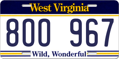 WV license plate 8OO967