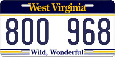 WV license plate 8OO968