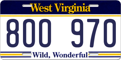WV license plate 8OO970