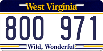 WV license plate 8OO971