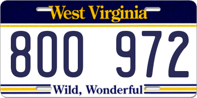 WV license plate 8OO972