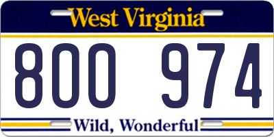 WV license plate 8OO974