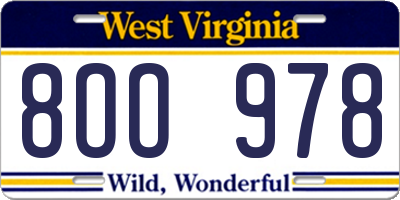 WV license plate 8OO978