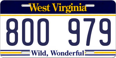 WV license plate 8OO979