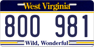WV license plate 8OO981