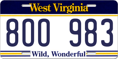 WV license plate 8OO983