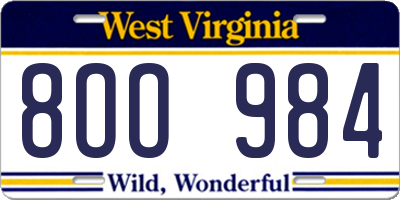 WV license plate 8OO984