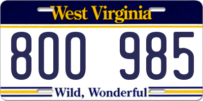 WV license plate 8OO985