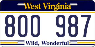 WV license plate 8OO987