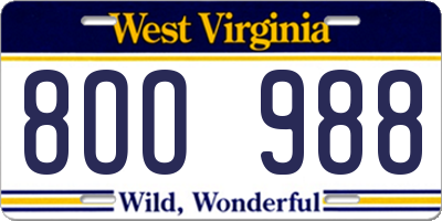 WV license plate 8OO988