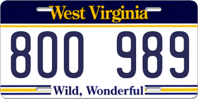 WV license plate 8OO989