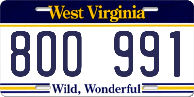 WV license plate 8OO991