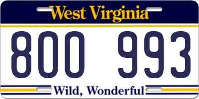 WV license plate 8OO993