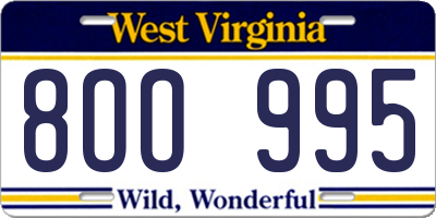WV license plate 8OO995