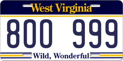 WV license plate 8OO999