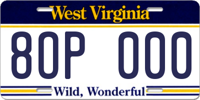 WV license plate 8OP000