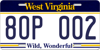 WV license plate 8OP002
