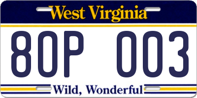 WV license plate 8OP003