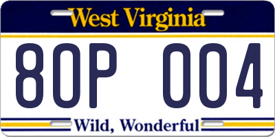 WV license plate 8OP004