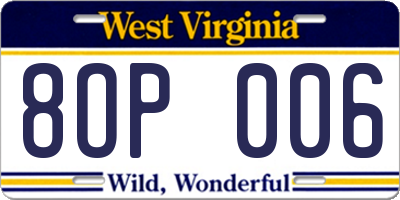 WV license plate 8OP006