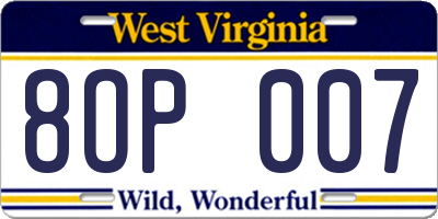 WV license plate 8OP007