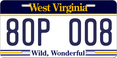 WV license plate 8OP008