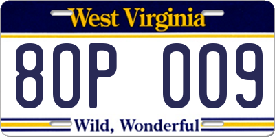 WV license plate 8OP009