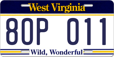 WV license plate 8OP011