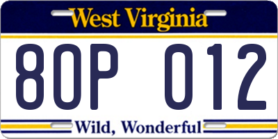 WV license plate 8OP012