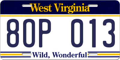 WV license plate 8OP013