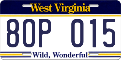 WV license plate 8OP015