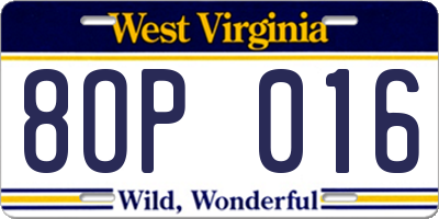 WV license plate 8OP016