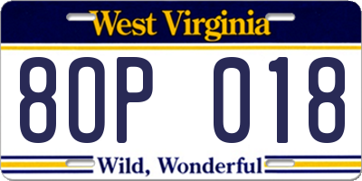 WV license plate 8OP018