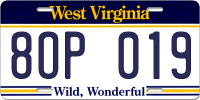 WV license plate 8OP019